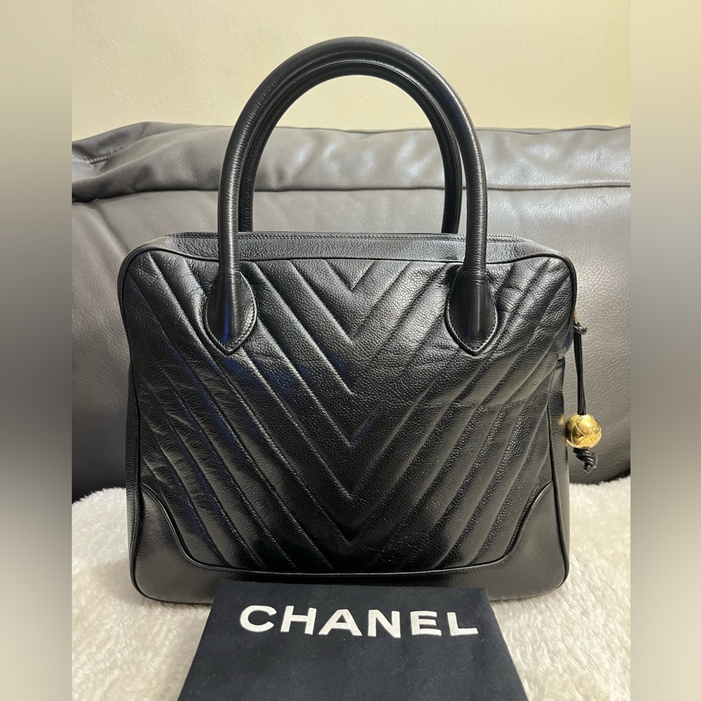 Chanel Quilted Chevron Double Top Handle